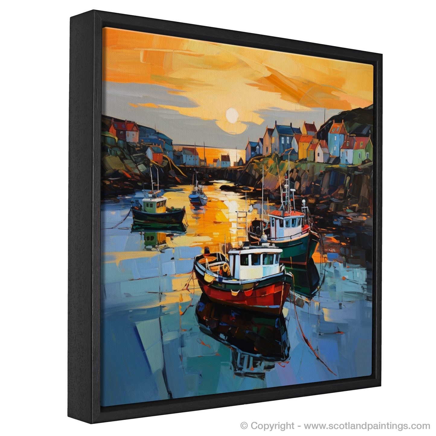 Painting and Art Print of Portnahaven Harbour at dusk entitled "Dusk Embrace at Portnahaven Harbour".