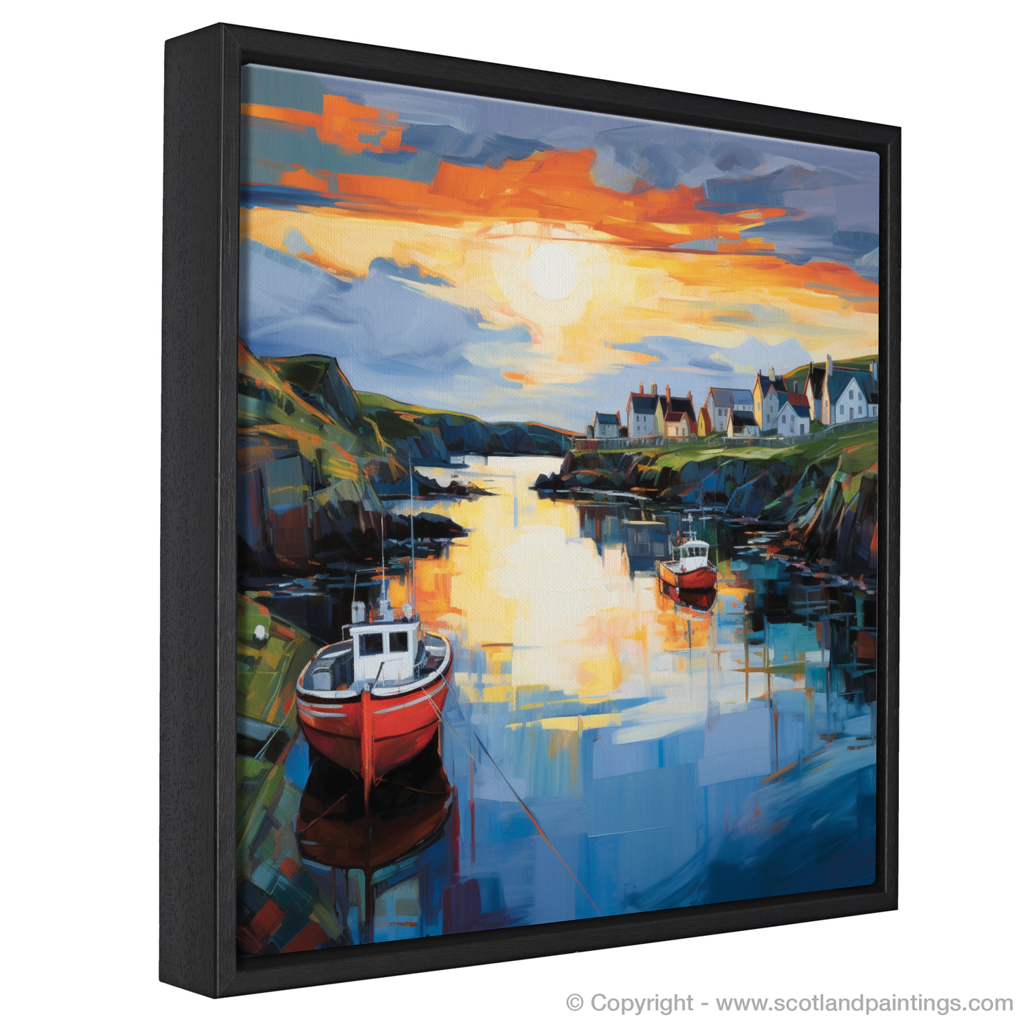 Painting and Art Print of Portnahaven Harbour at dusk. Twilight Embrace of Portnahaven Harbour.