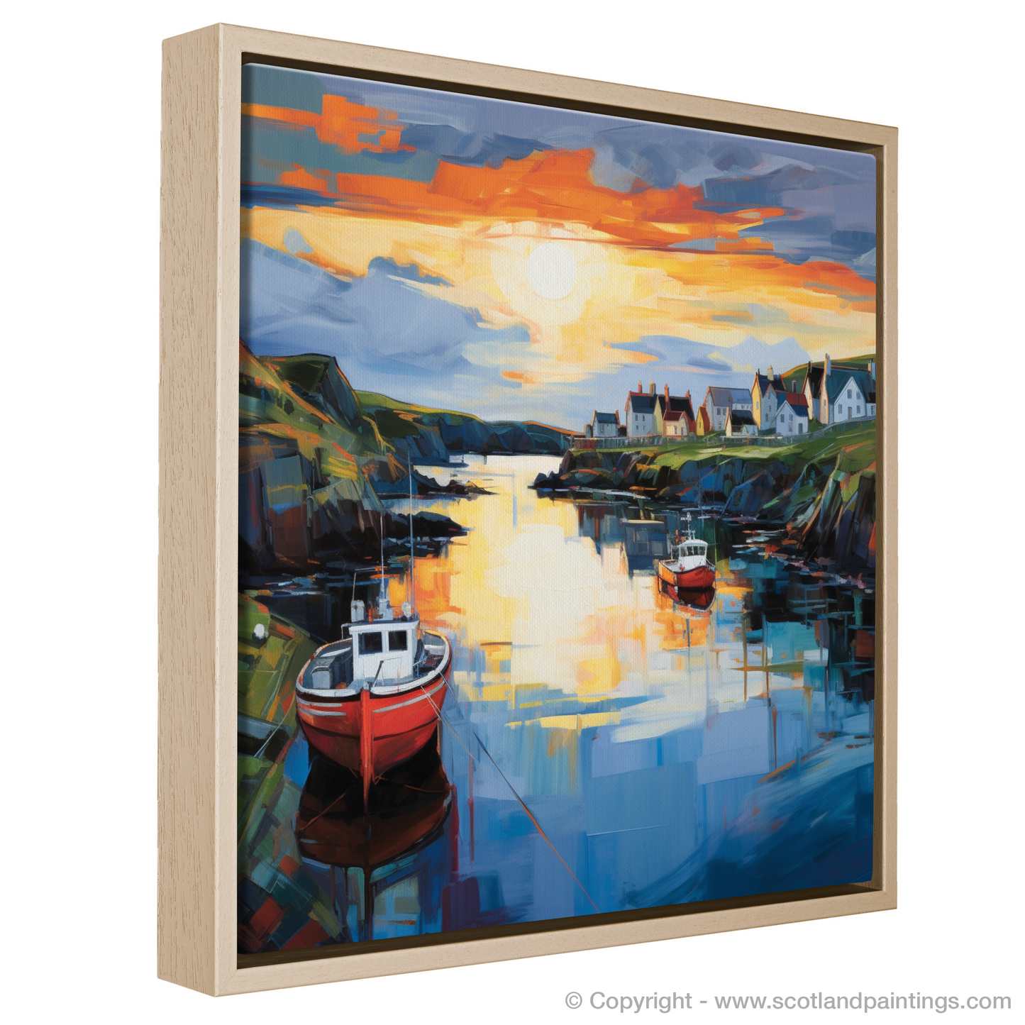 Painting and Art Print of Portnahaven Harbour at dusk. Twilight Embrace of Portnahaven Harbour.