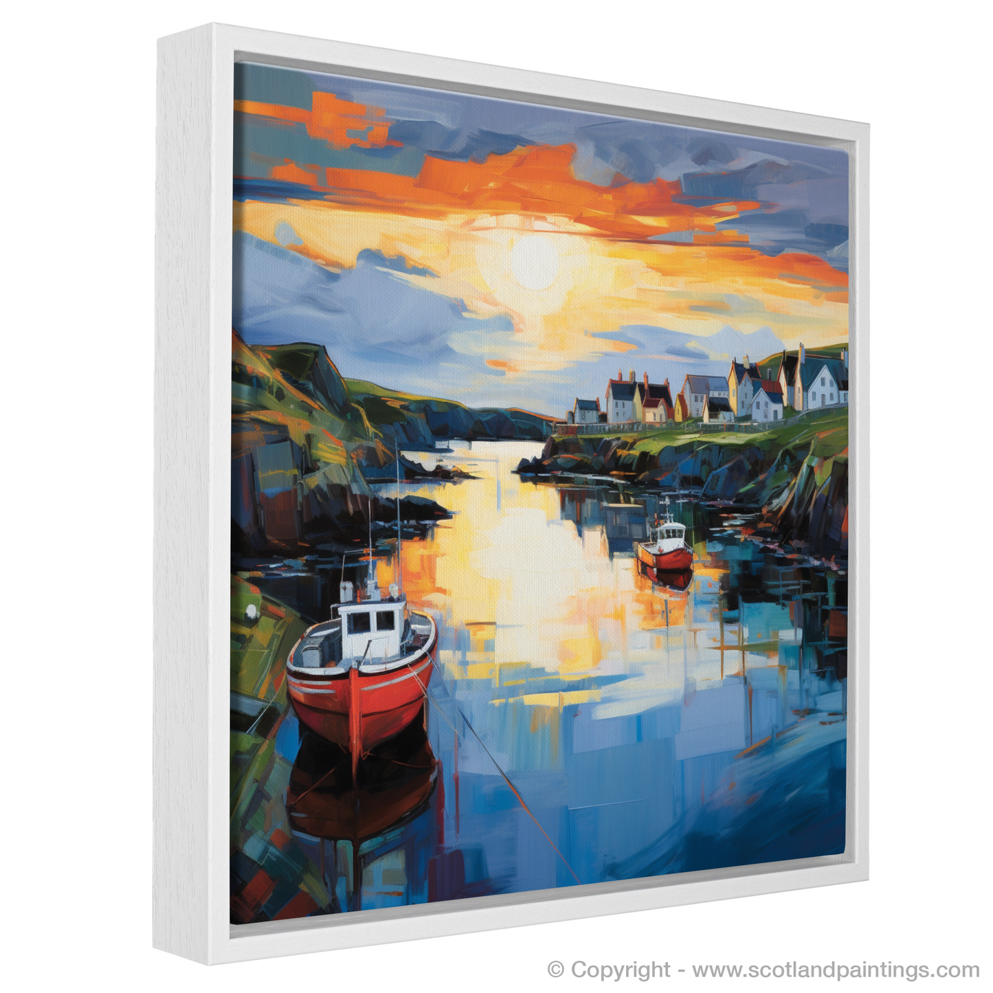 Painting and Art Print of Portnahaven Harbour at dusk. Twilight Embrace of Portnahaven Harbour.