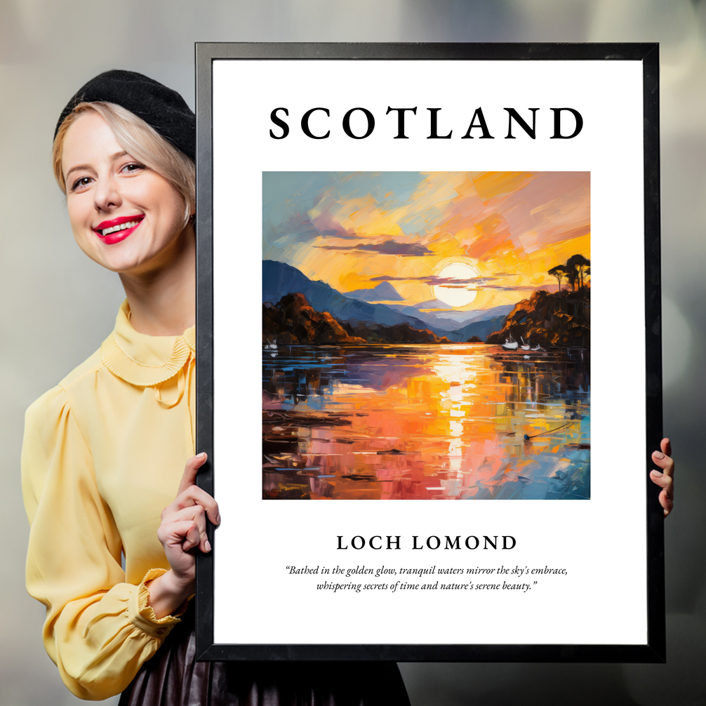 Person holding a poster of Loch Lomond