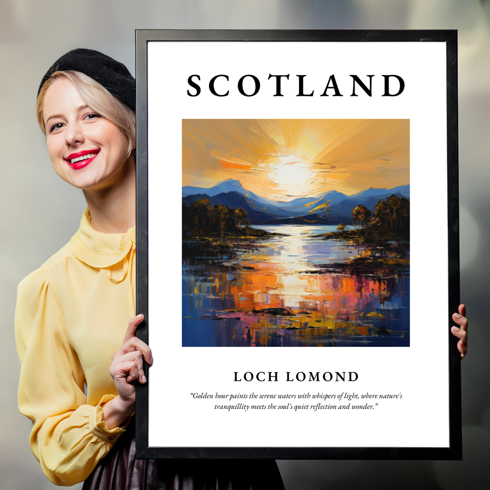 Person holding a poster of Loch Lomond