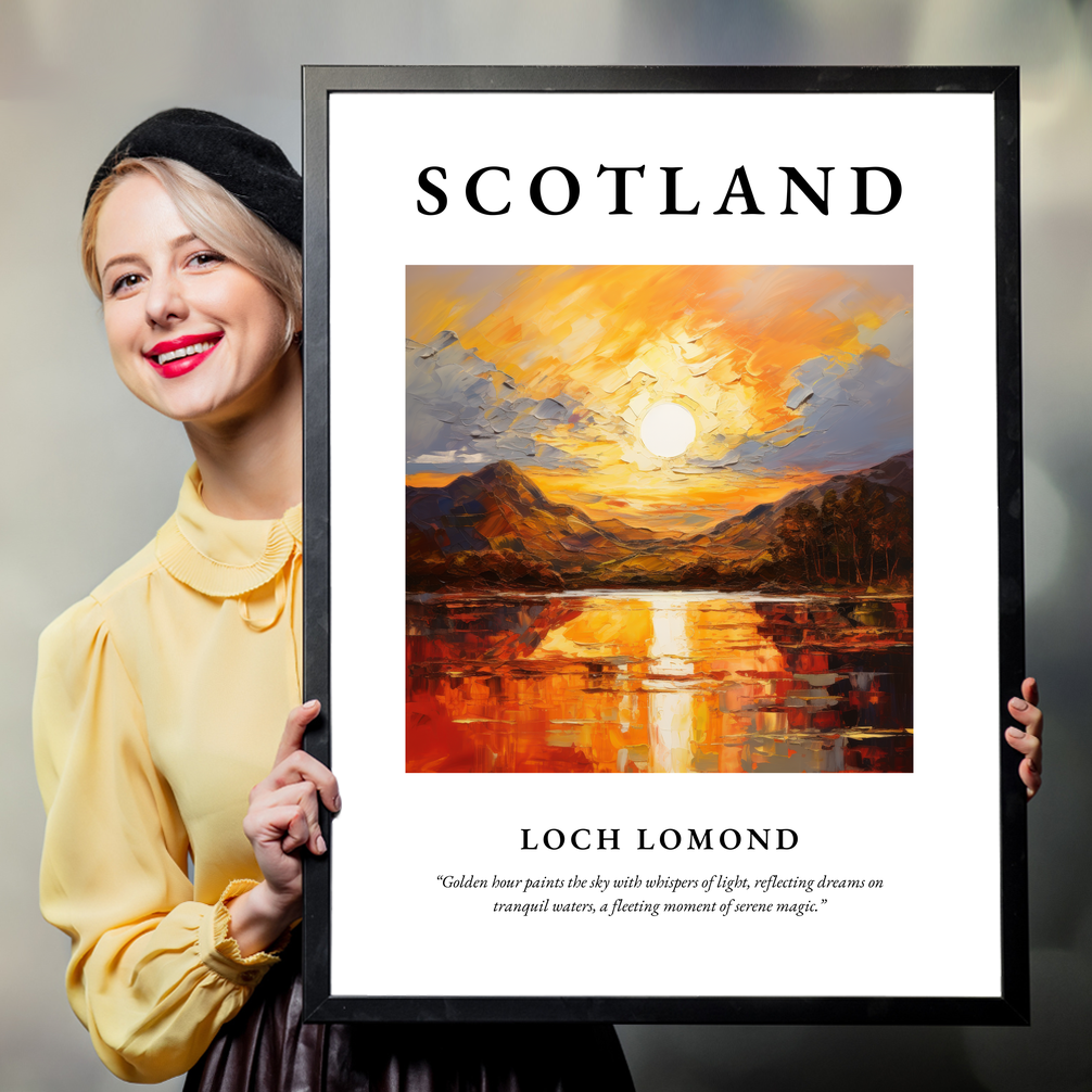 Person holding a poster of Loch Lomond