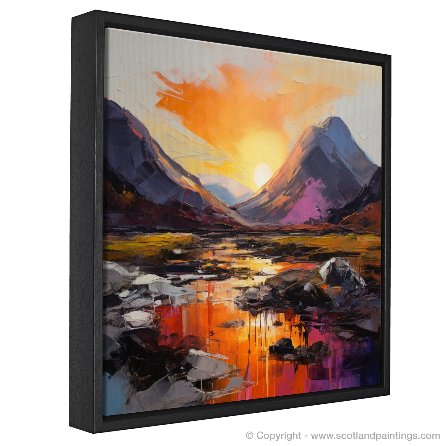 Painting and Art Print of Sunset glow in Glencoe entitled "Sunset Glow over Glencoe Highlands".