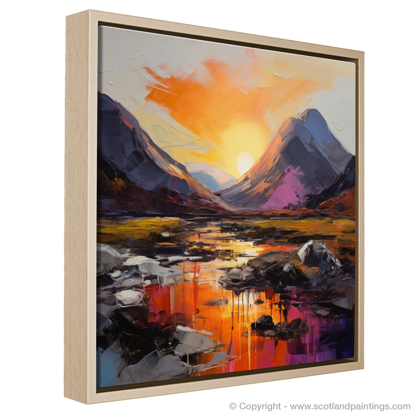 Painting and Art Print of Sunset glow in Glencoe entitled "Sunset Glow over Glencoe Highlands".