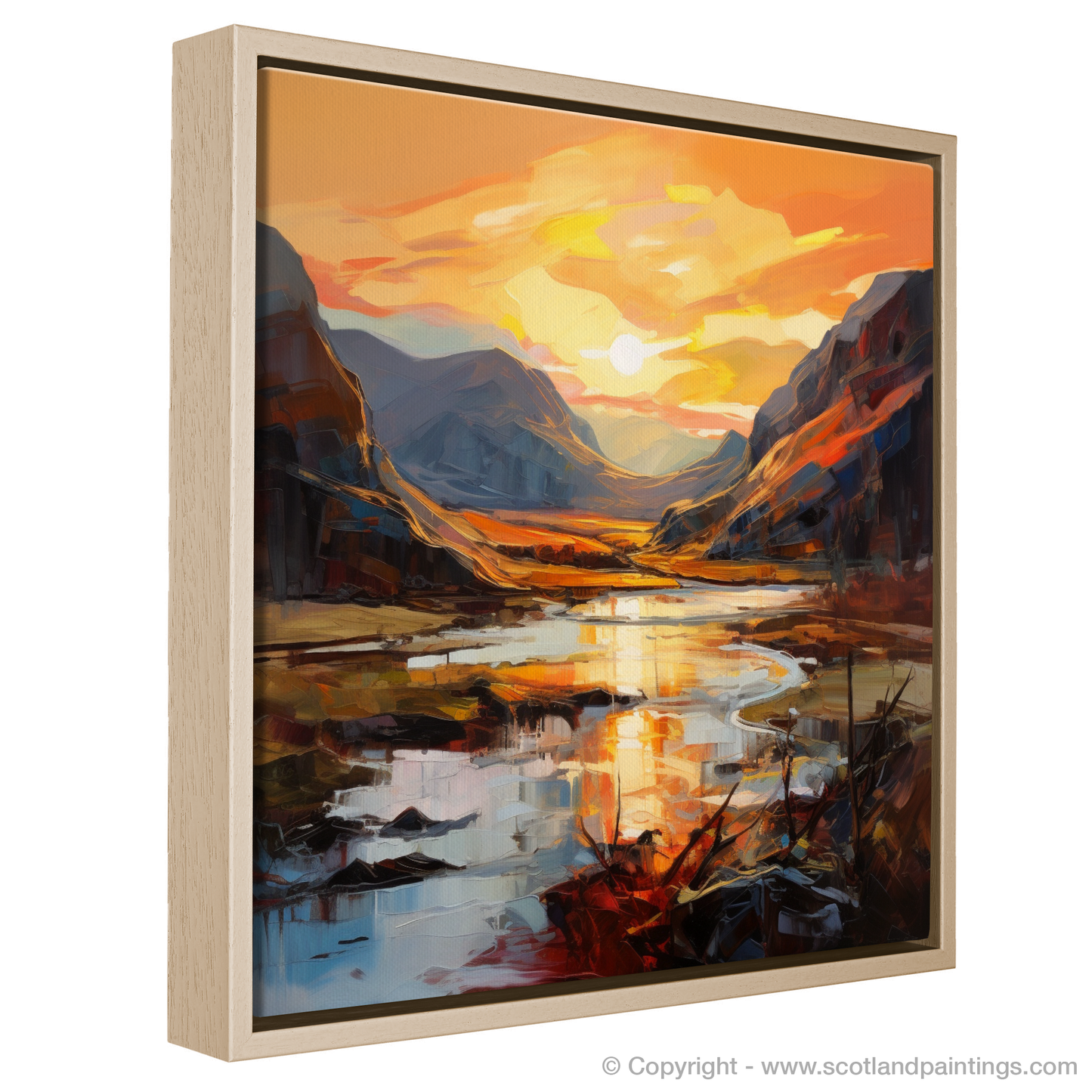 Painting and Art Print of Sunset glow in Glencoe entitled "Sunset Glow in Glencoe: An Expressionist Ode to Nature's Grandeur".