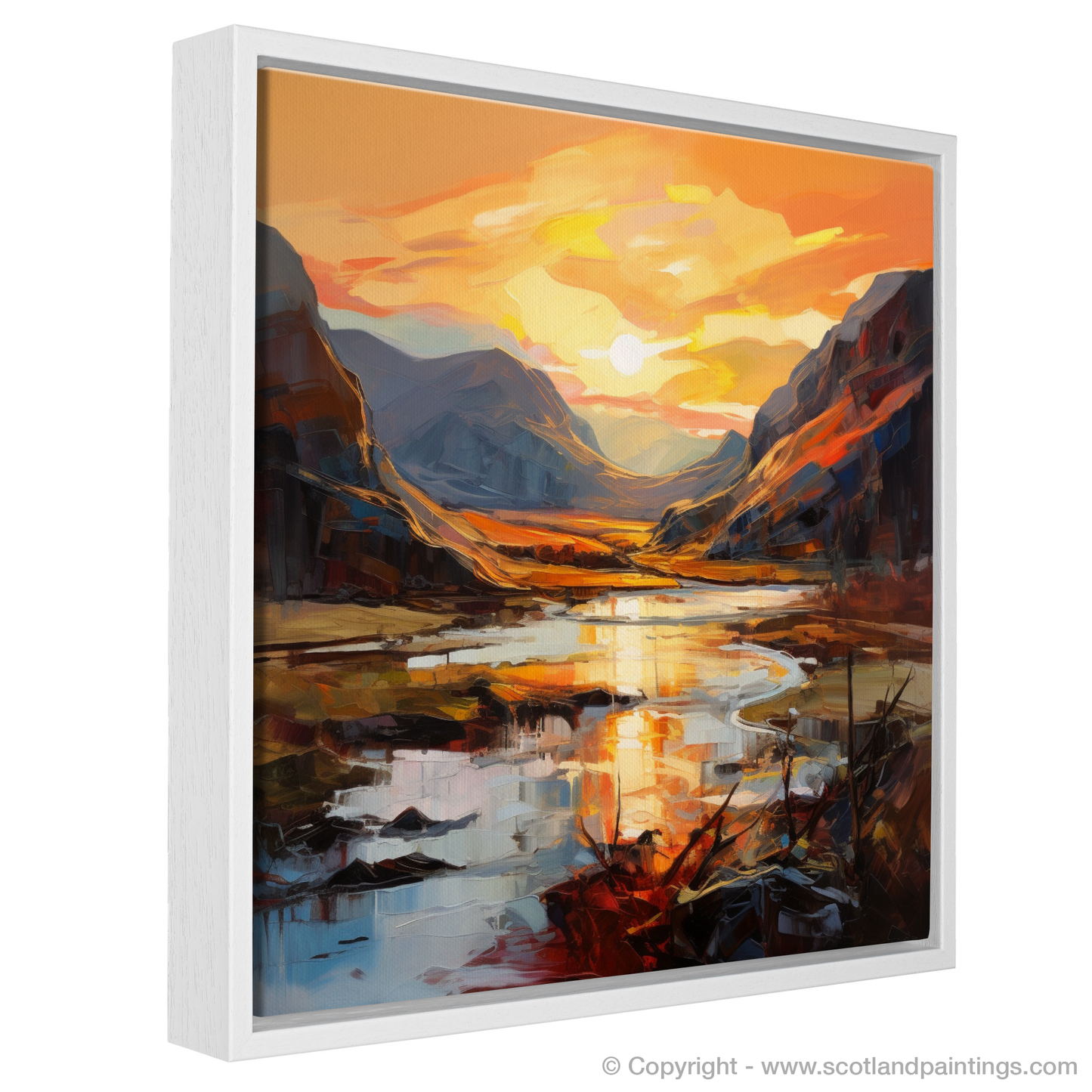 Painting and Art Print of Sunset glow in Glencoe entitled "Sunset Glow in Glencoe: An Expressionist Ode to Nature's Grandeur".