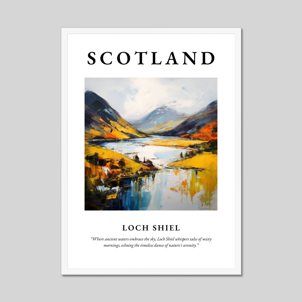 Poster in a white frame with the word Scotland