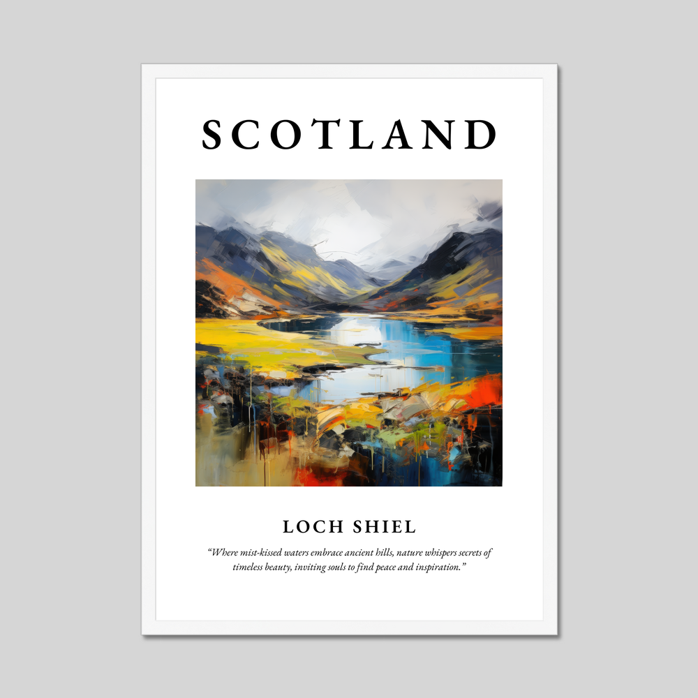 Poster in a white frame with the word Scotland