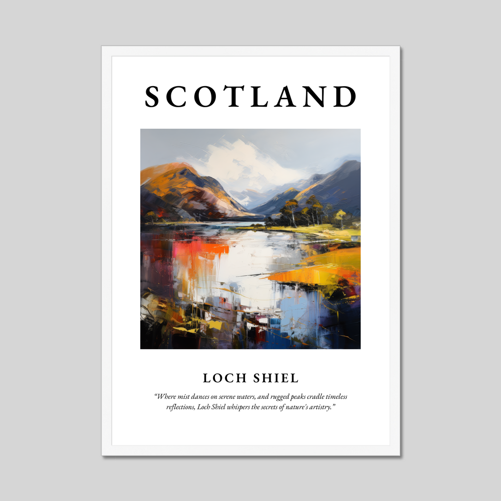 Poster in a white frame with the word Scotland