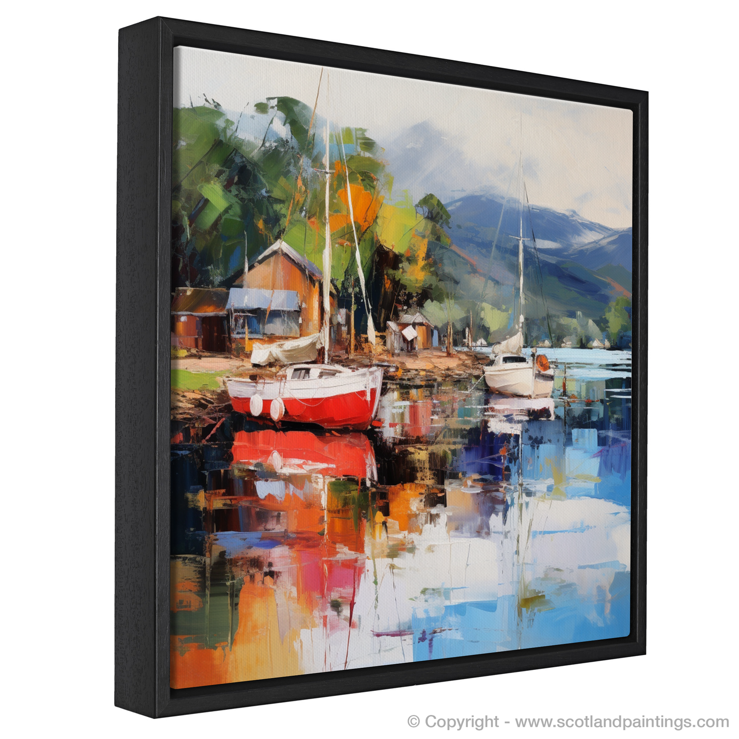 Painting and Art Print of Balmaha Harbour, Loch Lomond entitled "Vibrant Essence of Balmaha Harbour".