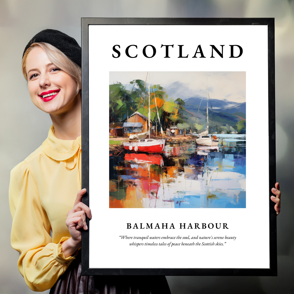 Person holding a poster of Balmaha Harbour