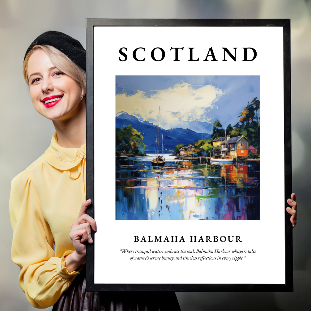 Person holding a poster of Balmaha Harbour