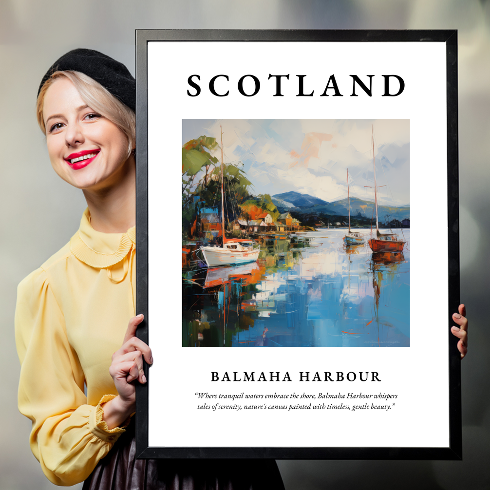 Person holding a poster of Balmaha Harbour