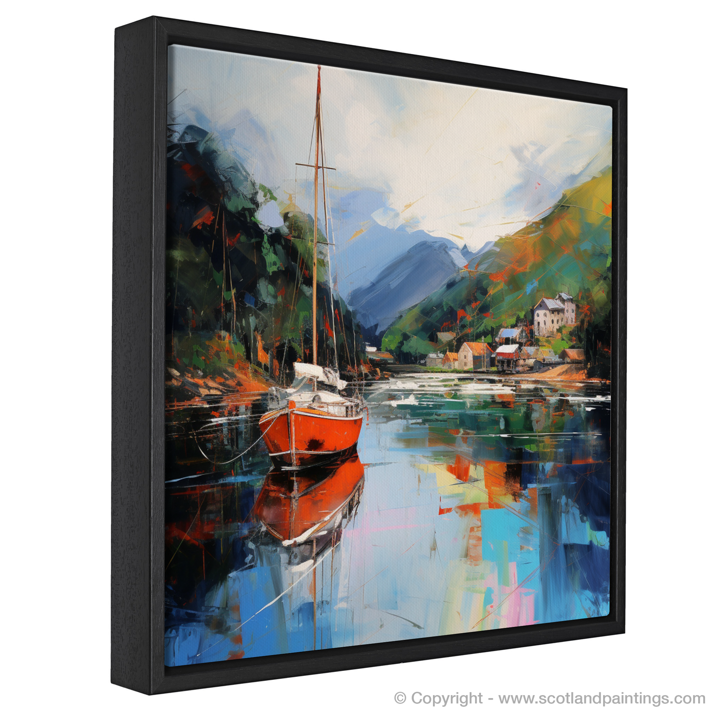 Painting and Art Print of Balmaha Harbour, Loch Lomond entitled "Vibrant Reflections at Balmaha Harbour".