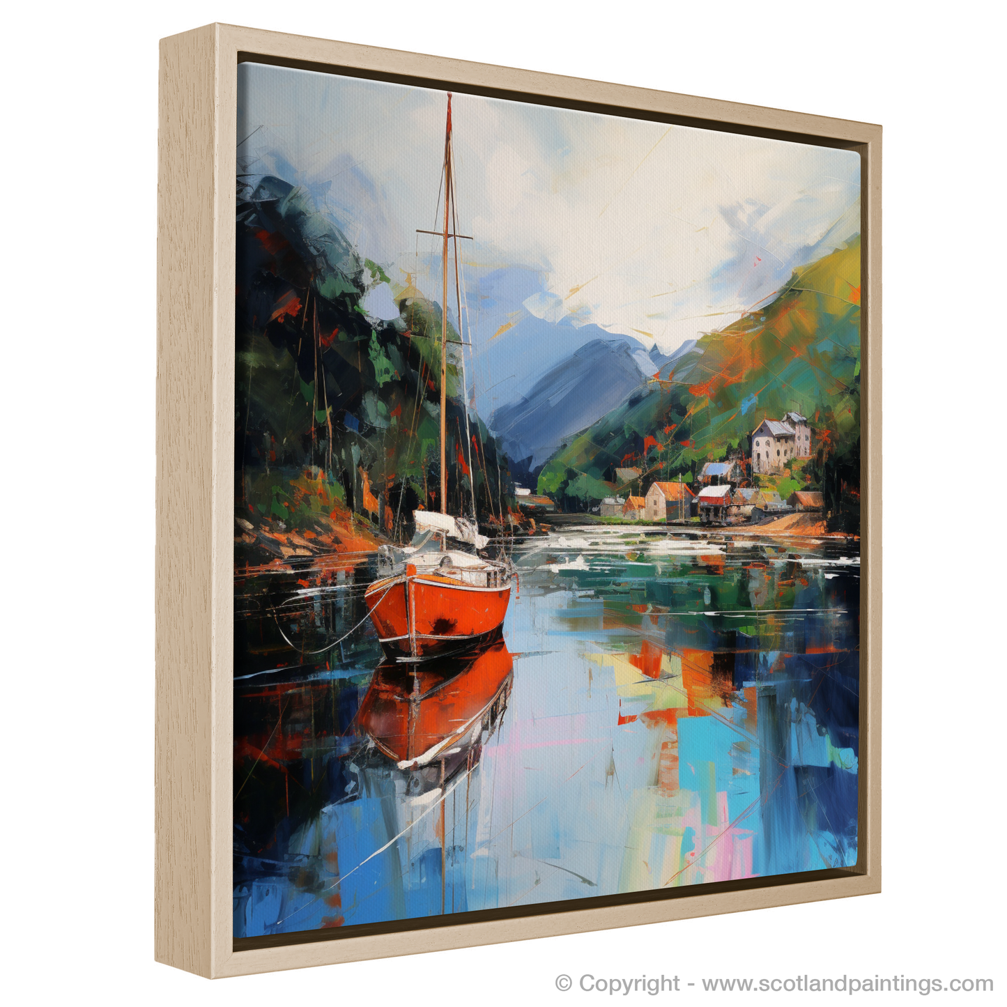 Painting and Art Print of Balmaha Harbour, Loch Lomond entitled "Vibrant Reflections at Balmaha Harbour".