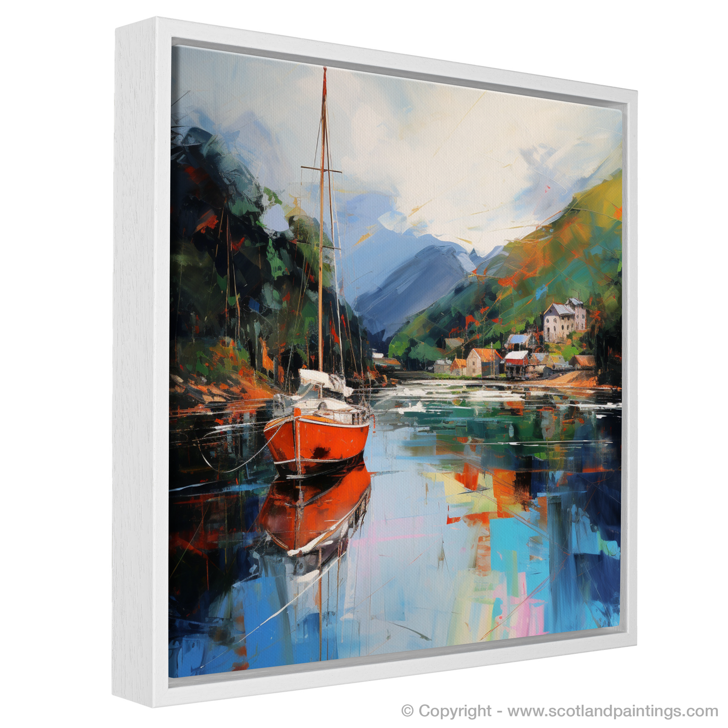 Painting and Art Print of Balmaha Harbour, Loch Lomond entitled "Vibrant Reflections at Balmaha Harbour".