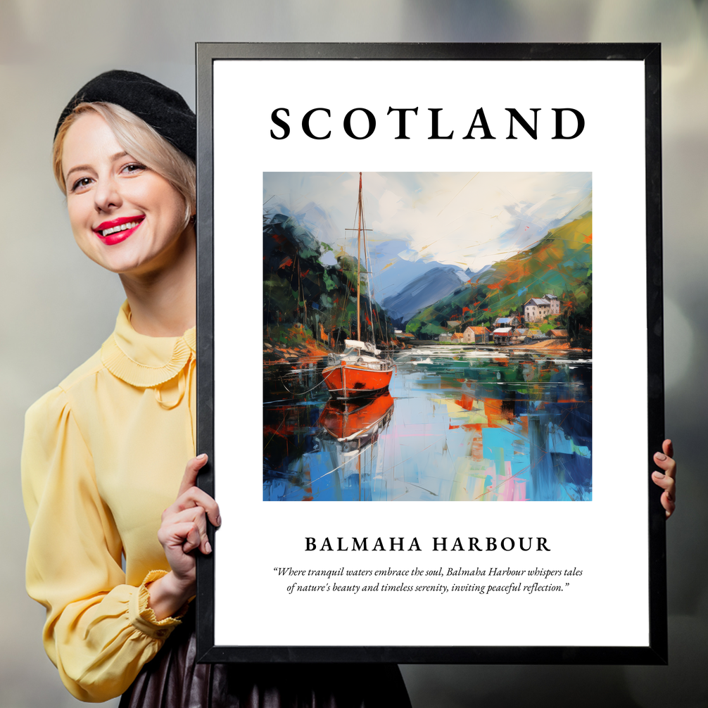 Person holding a poster of Balmaha Harbour