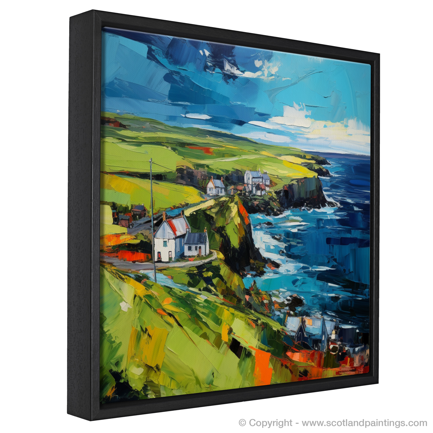 Painting and Art Print of Shetland, North of mainland Scotland entitled "Shetland's Restless Heavens: An Expressionist Journey Through Land, Sea, and Sky".