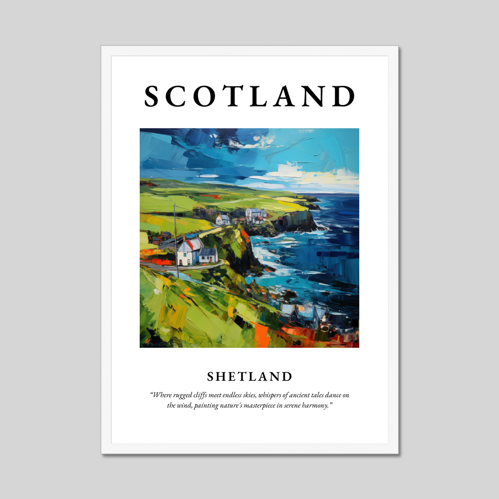 Poster in a white frame with the word Scotland