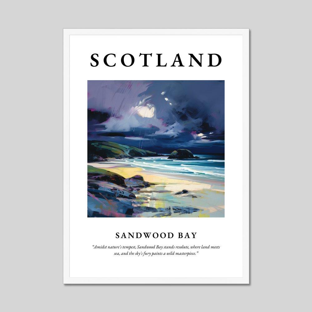 Poster in a white frame with the word Scotland