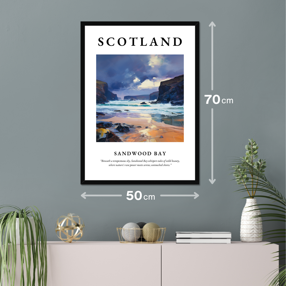 Poster of Sandwood Bay hanging on a wall