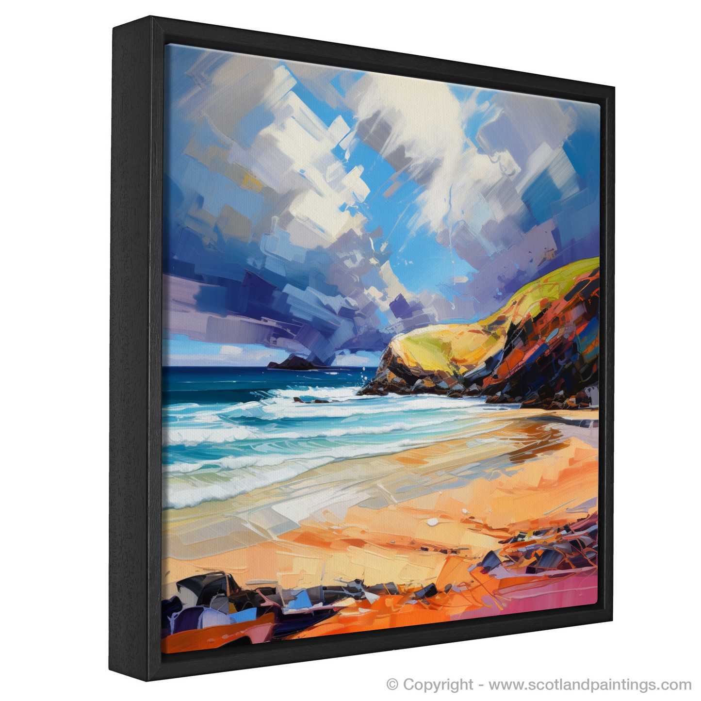 Painting and Art Print of Sandwood Bay with a stormy sky entitled "Storm's Arrival at Sandwood Bay".