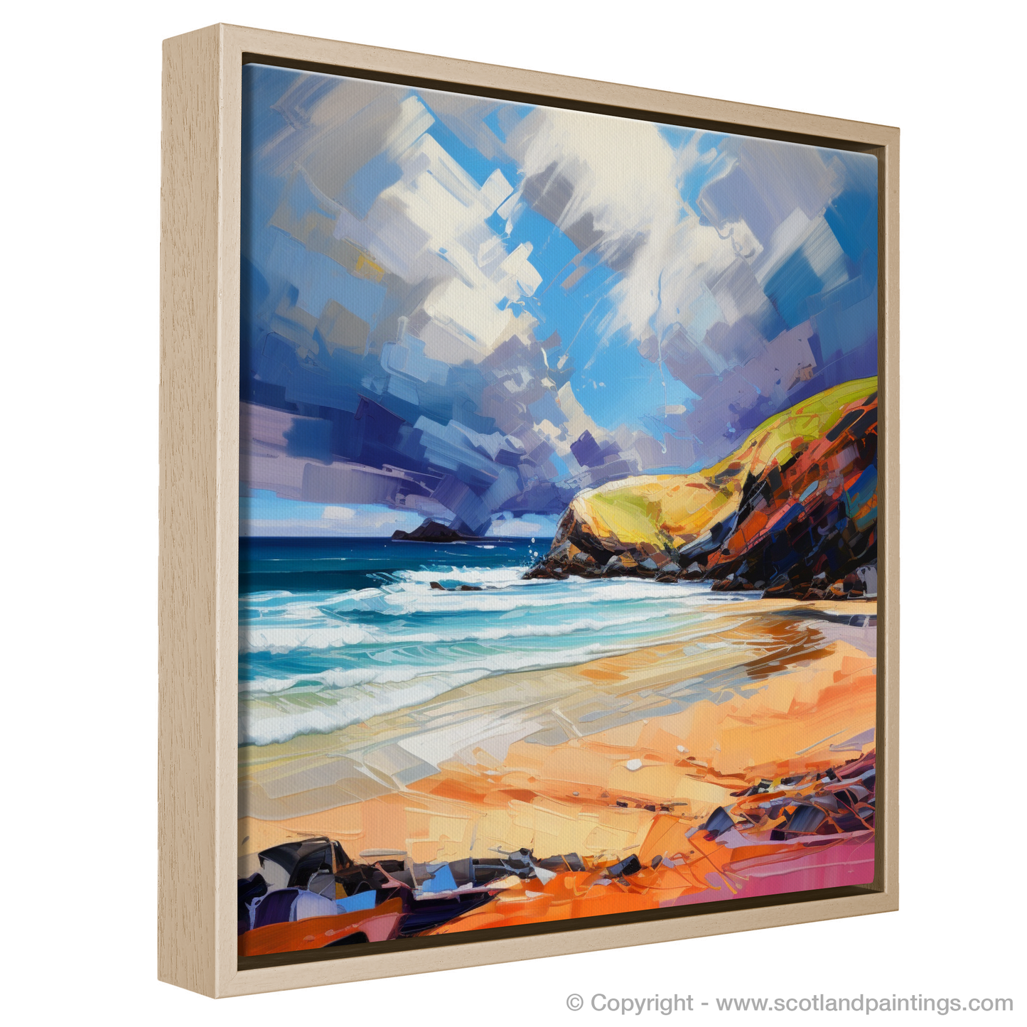 Painting and Art Print of Sandwood Bay with a stormy sky entitled "Storm's Arrival at Sandwood Bay".