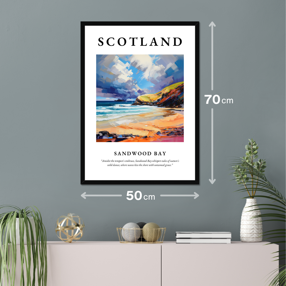 Poster of Sandwood Bay hanging on a wall