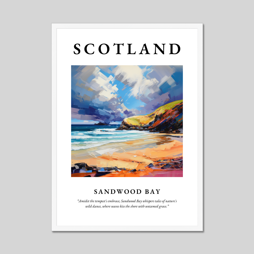 Poster in a white frame with the word Scotland