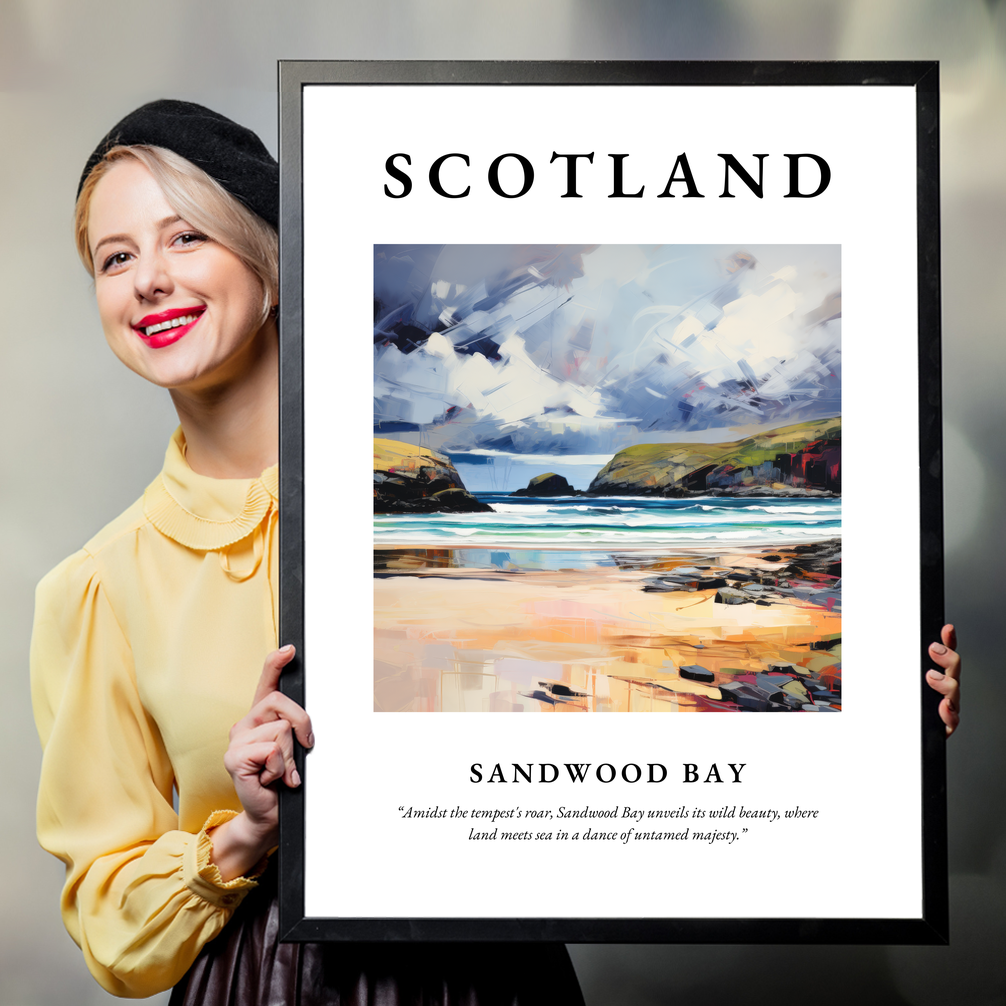 Person holding a poster of Sandwood Bay