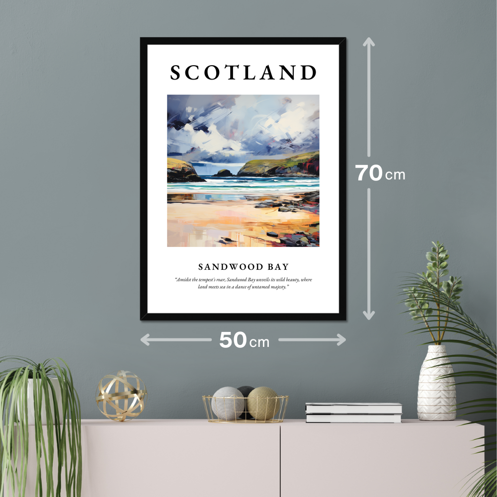 Poster of Sandwood Bay hanging on a wall