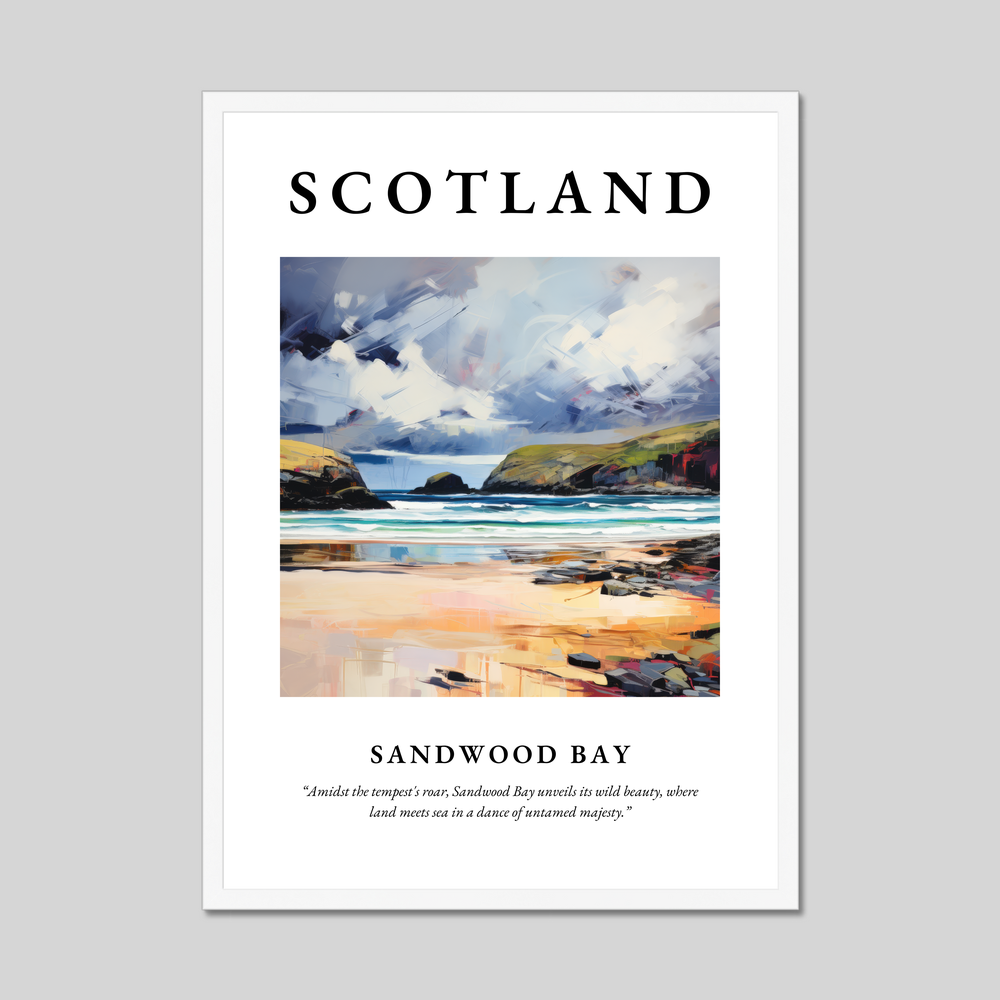 Poster in a white frame with the word Scotland