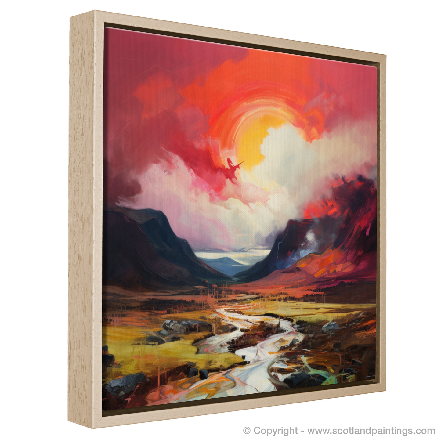 Painting and Art Print of Crimson clouds over valley in Glencoe entitled "Crimson Clouds over Glencoe Valley".