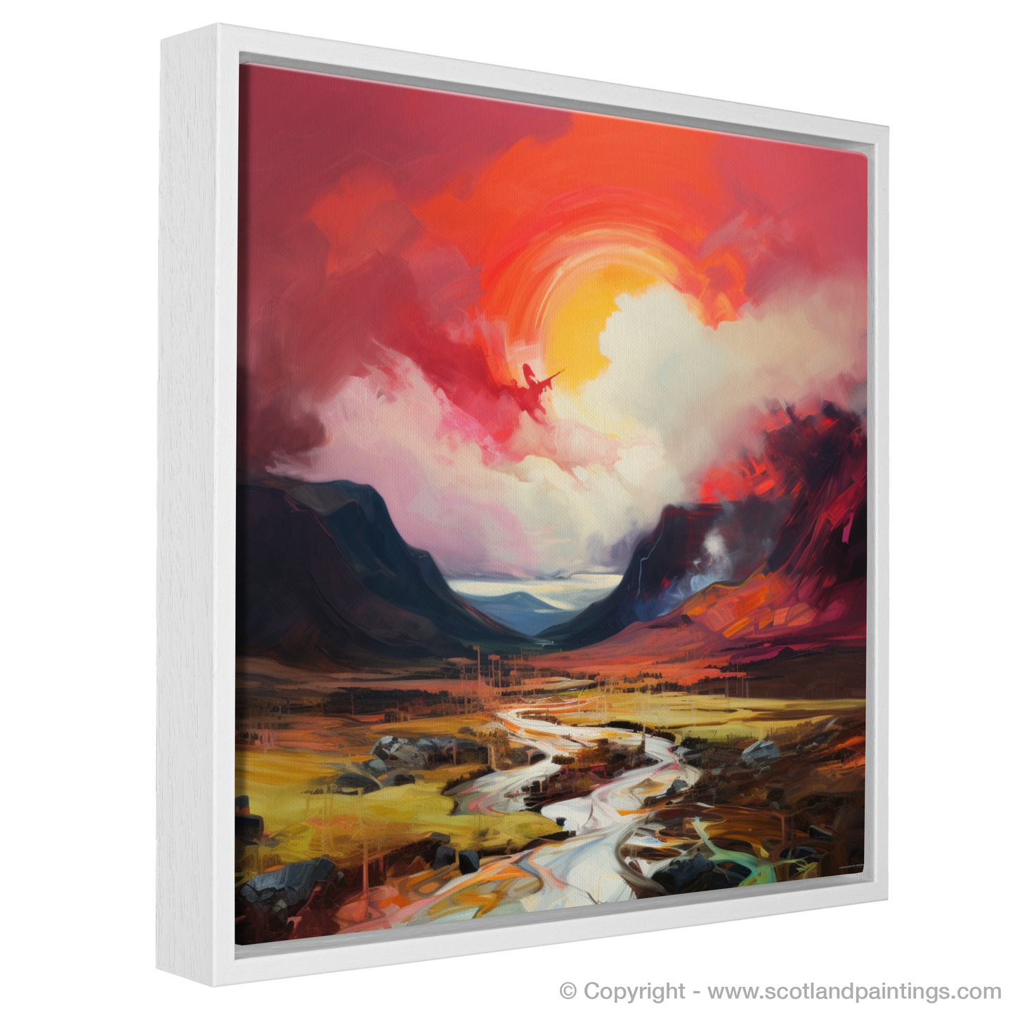 Painting and Art Print of Crimson clouds over valley in Glencoe entitled "Crimson Clouds over Glencoe Valley".