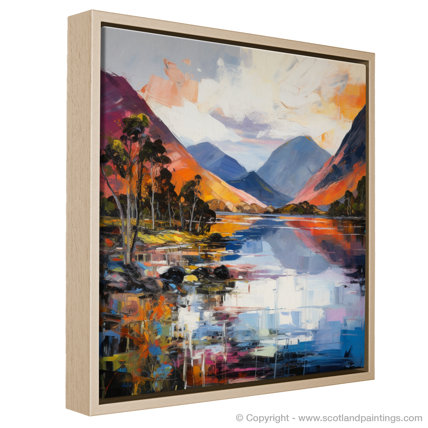 Painting and Art Print of Loch Lochy, Highlands entitled "Fiery Skies over Loch Lochy: An Expressionist Homage to the Scottish Highlands".