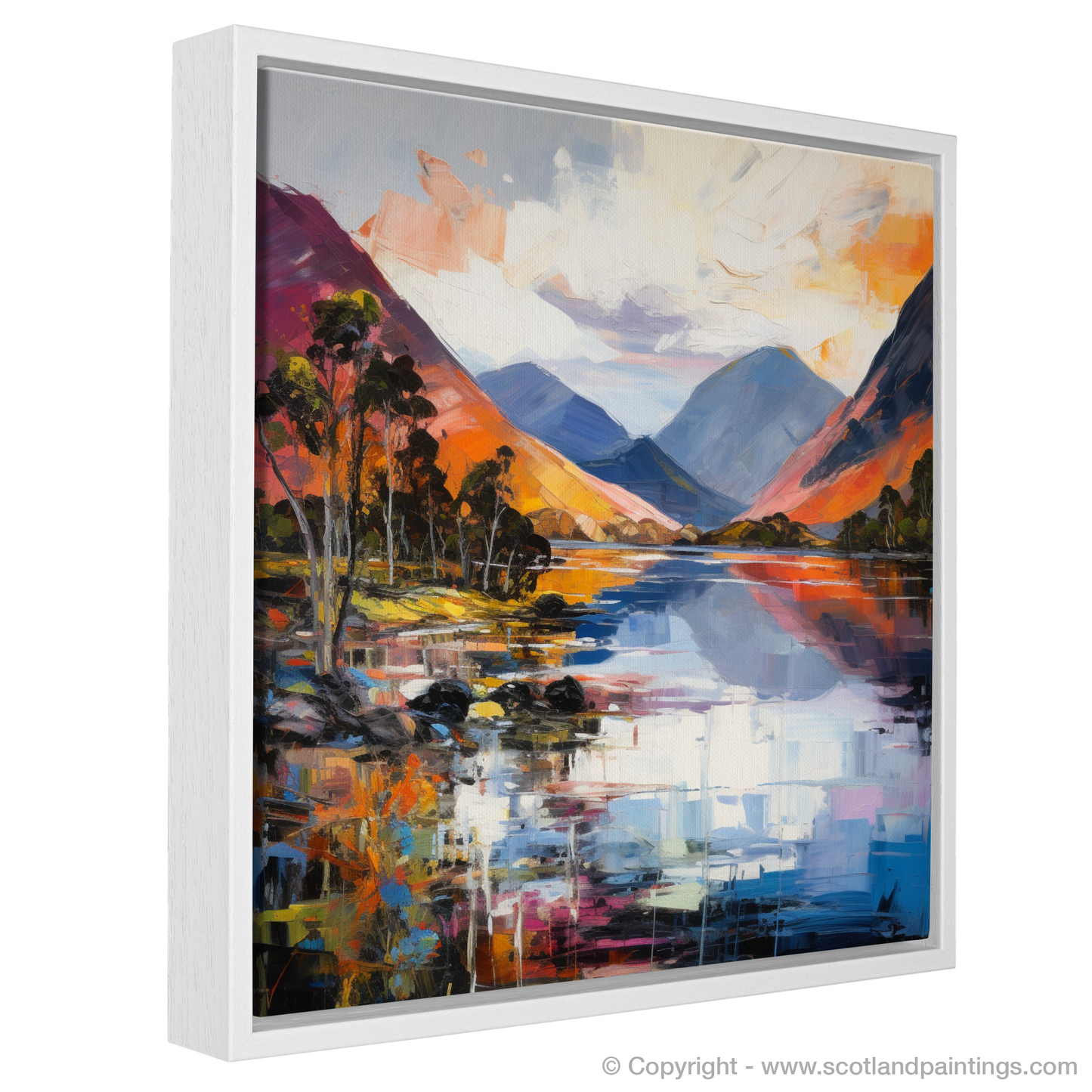 Painting and Art Print of Loch Lochy, Highlands entitled "Fiery Skies over Loch Lochy: An Expressionist Homage to the Scottish Highlands".