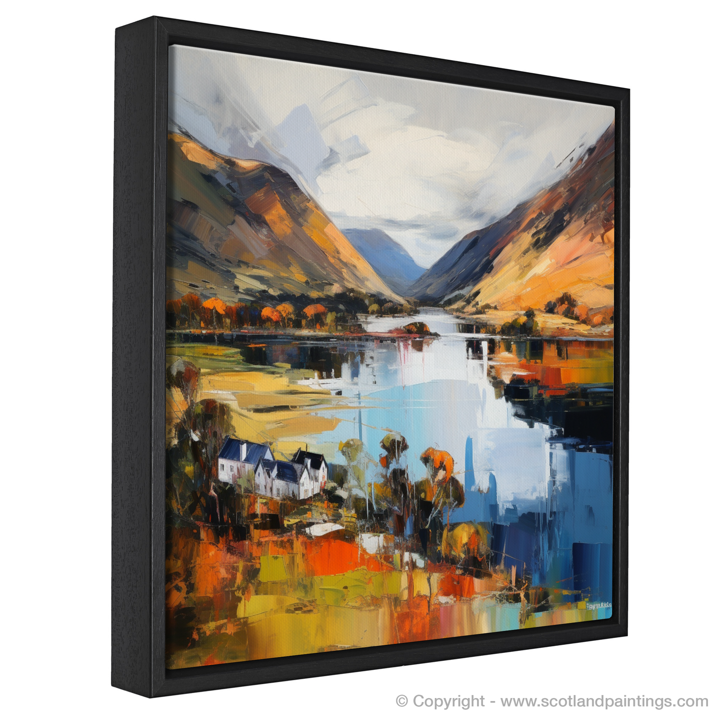 Painting and Art Print of Loch Lochy, Highlands entitled "Autumn Blaze at Loch Lochy: An Expressionist Ode to the Highlands".