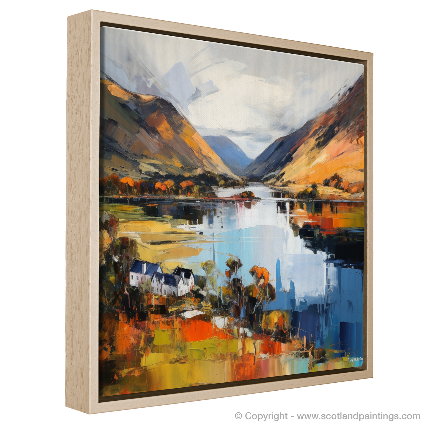 Painting and Art Print of Loch Lochy, Highlands entitled "Autumn Blaze at Loch Lochy: An Expressionist Ode to the Highlands".