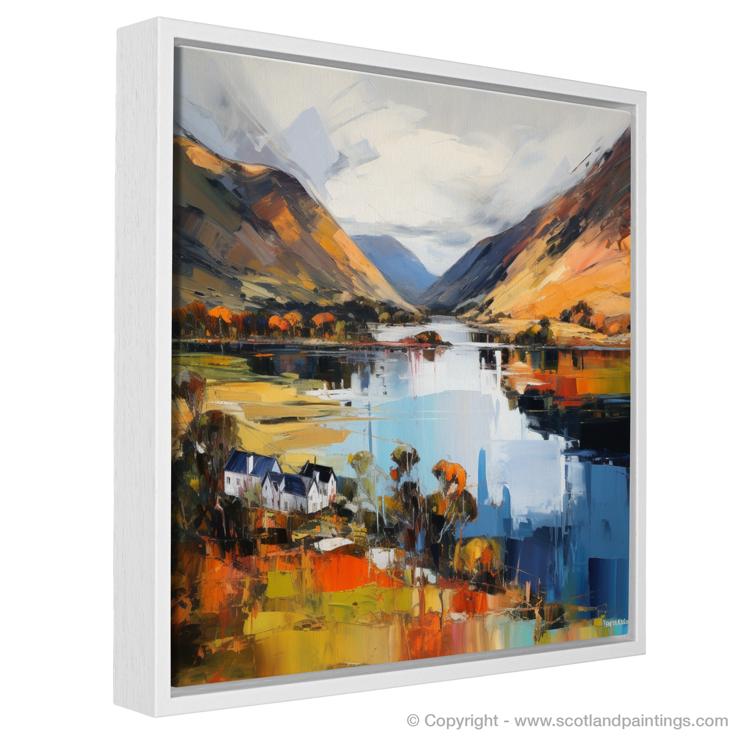 Painting and Art Print of Loch Lochy, Highlands entitled "Autumn Blaze at Loch Lochy: An Expressionist Ode to the Highlands".