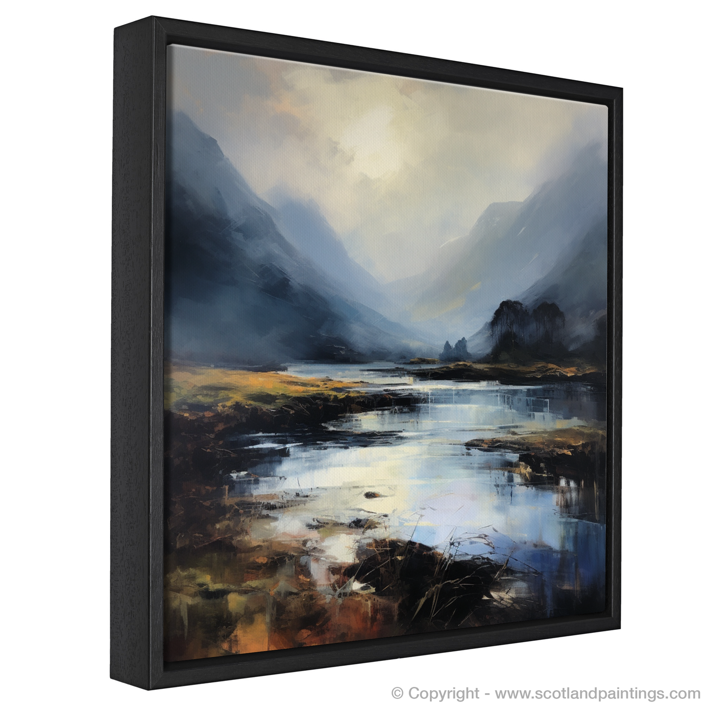 Painting and Art Print of Mist over river at dawn in Glencoe entitled "Dawn's Embrace over Glencoe River".