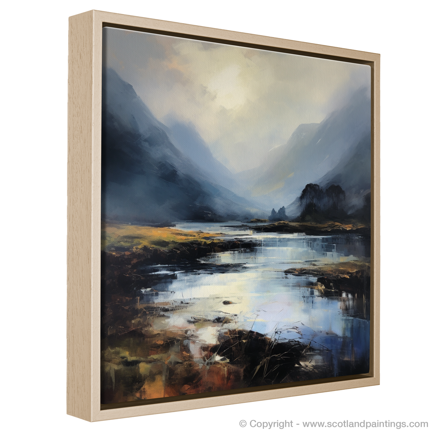 Painting and Art Print of Mist over river at dawn in Glencoe entitled "Dawn's Embrace over Glencoe River".