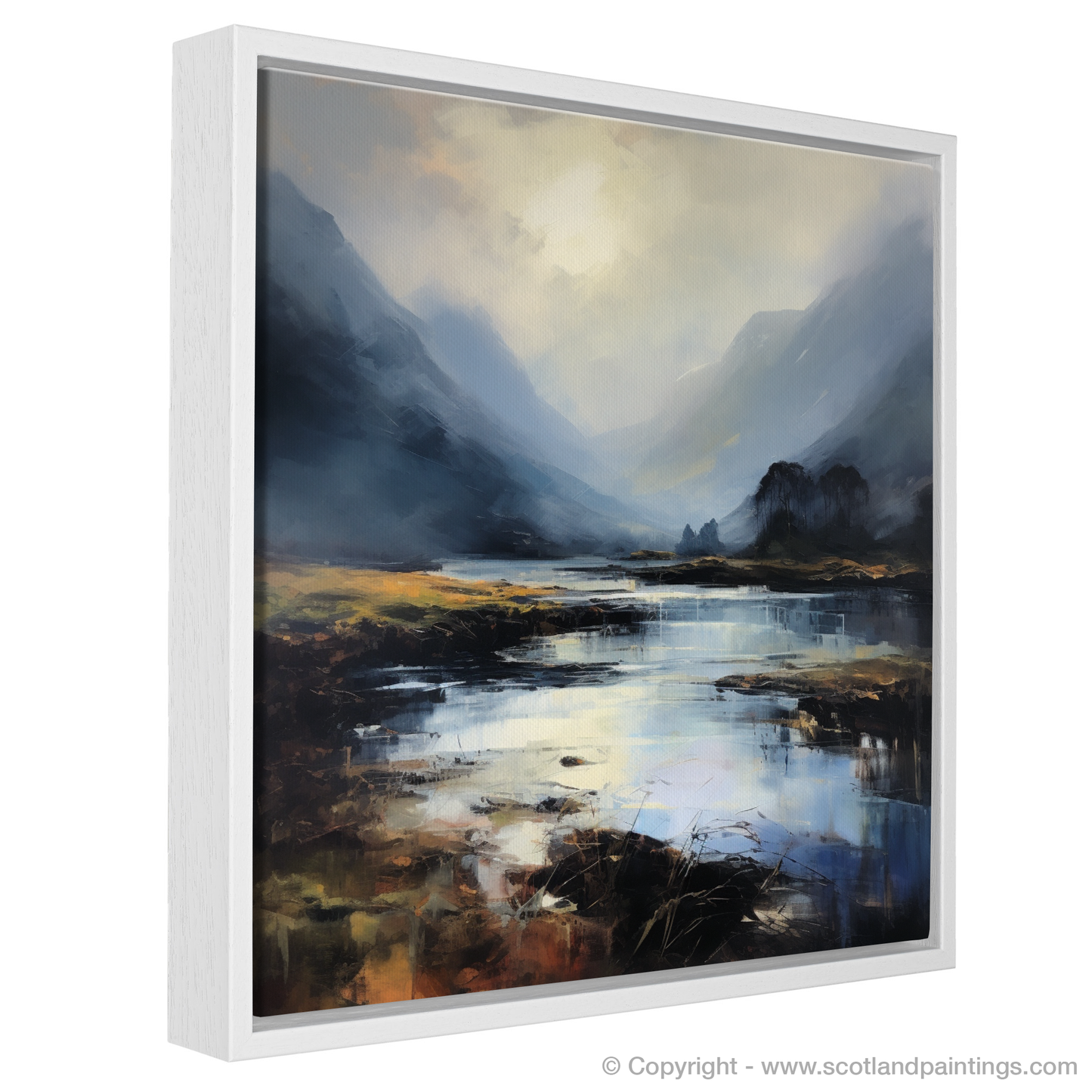 Painting and Art Print of Mist over river at dawn in Glencoe entitled "Dawn's Embrace over Glencoe River".