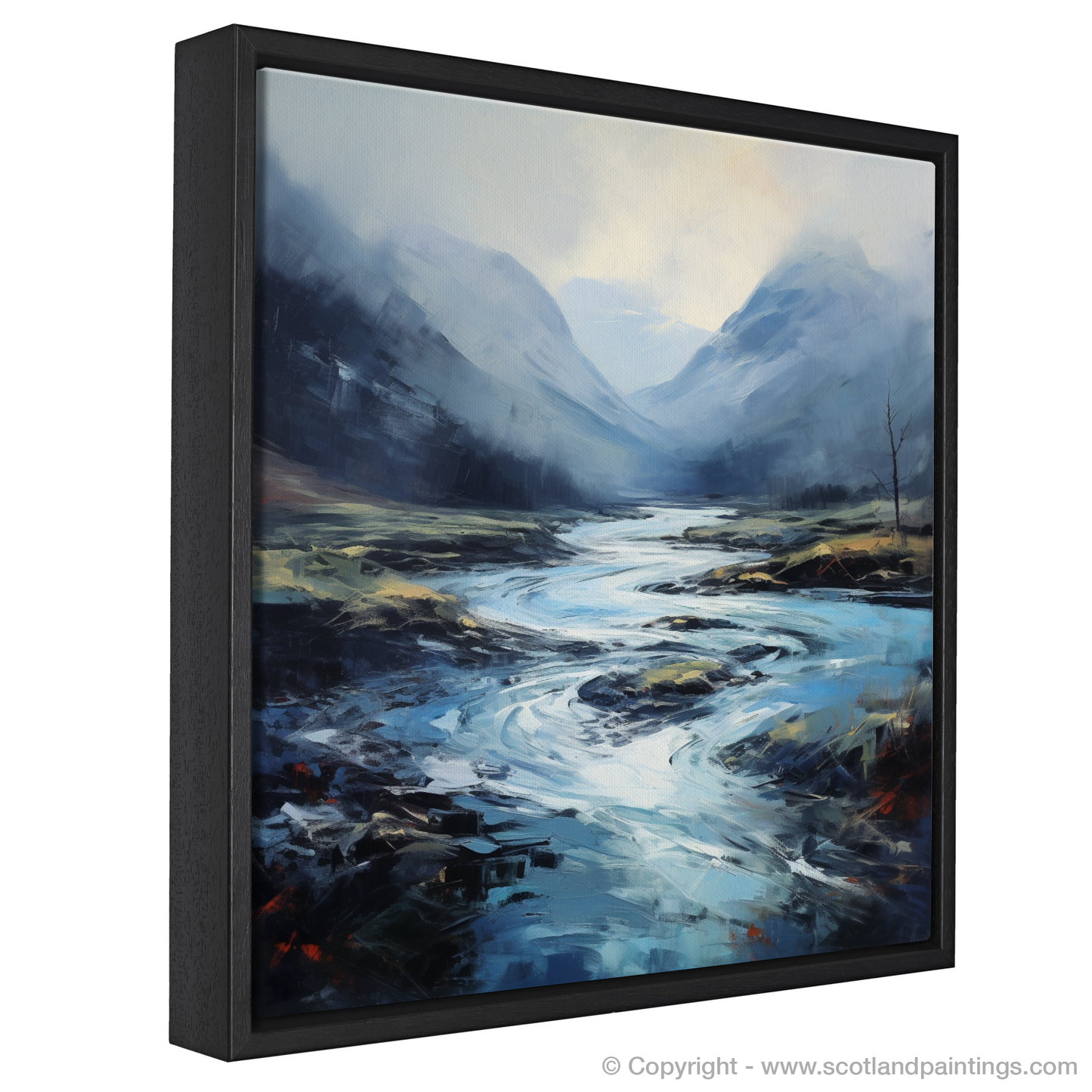 Painting and Art Print of Mist over river at dawn in Glencoe entitled "Mist over River at Dawn in Glencoe: An Expressionist Reverie".