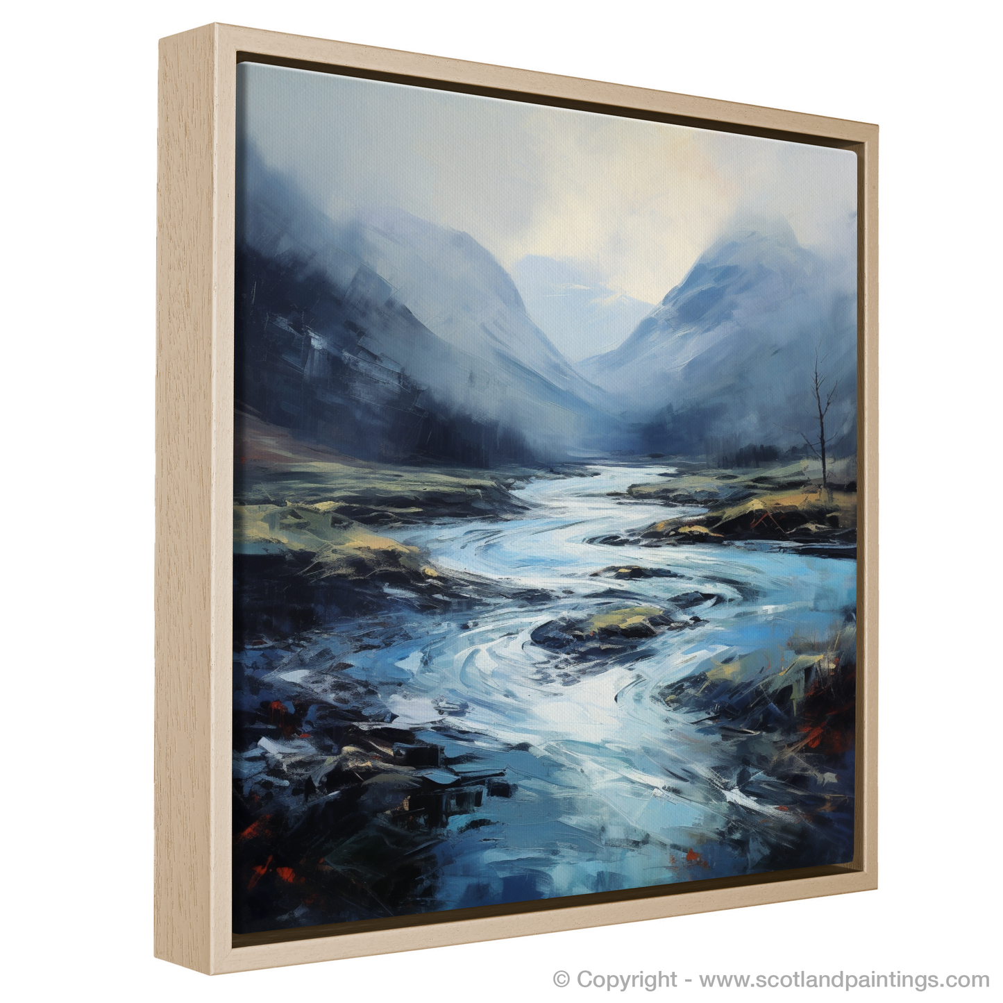 Painting and Art Print of Mist over river at dawn in Glencoe entitled "Mist over River at Dawn in Glencoe: An Expressionist Reverie".