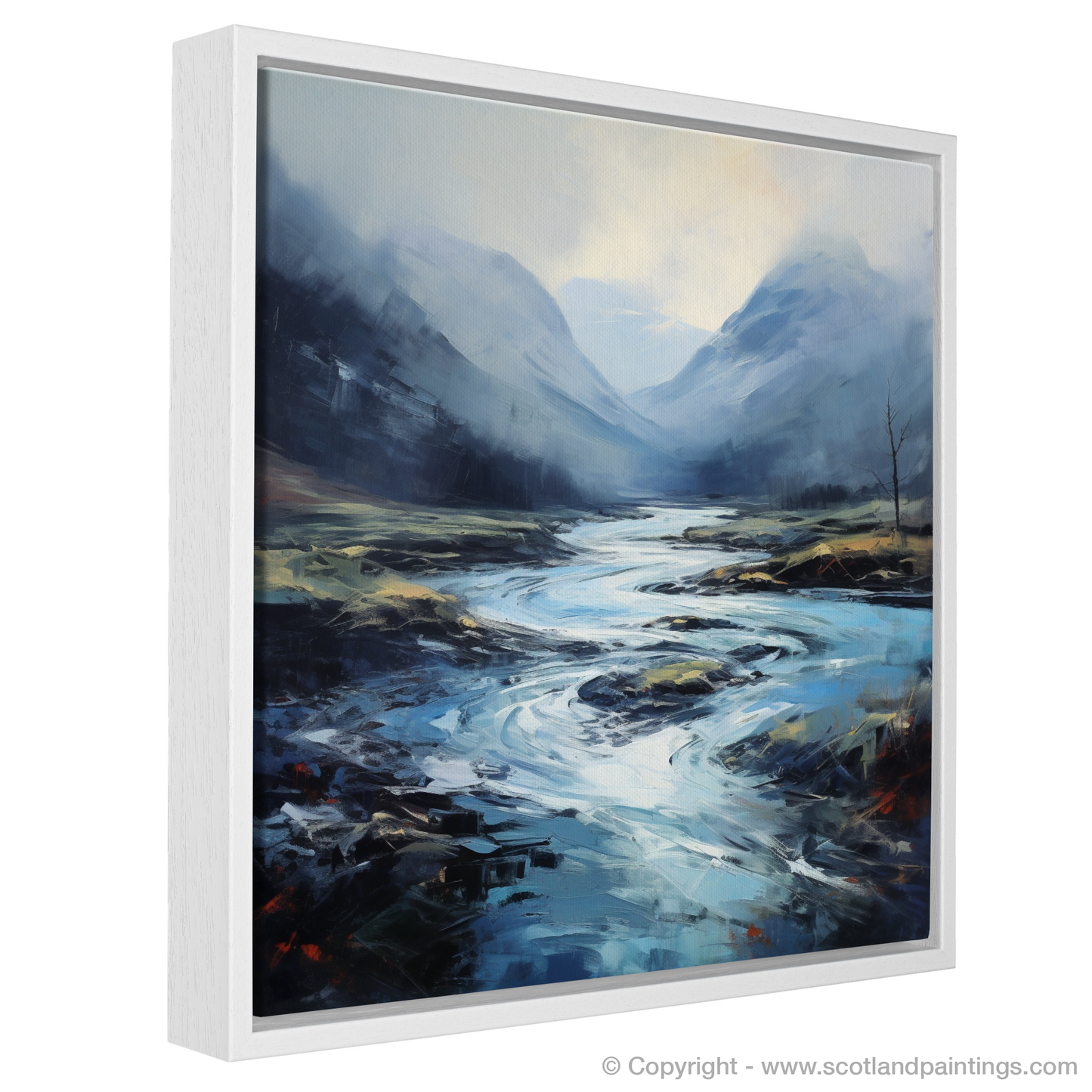 Painting and Art Print of Mist over river at dawn in Glencoe entitled "Mist over River at Dawn in Glencoe: An Expressionist Reverie".