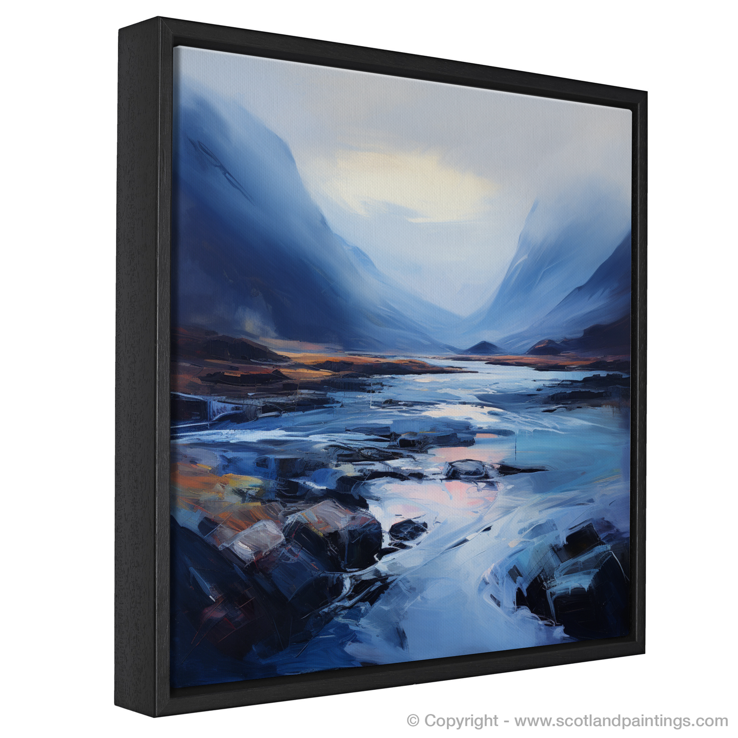 Painting and Art Print of Mist over river at dawn in Glencoe entitled "Dawn's Embrace over Glencoe River".