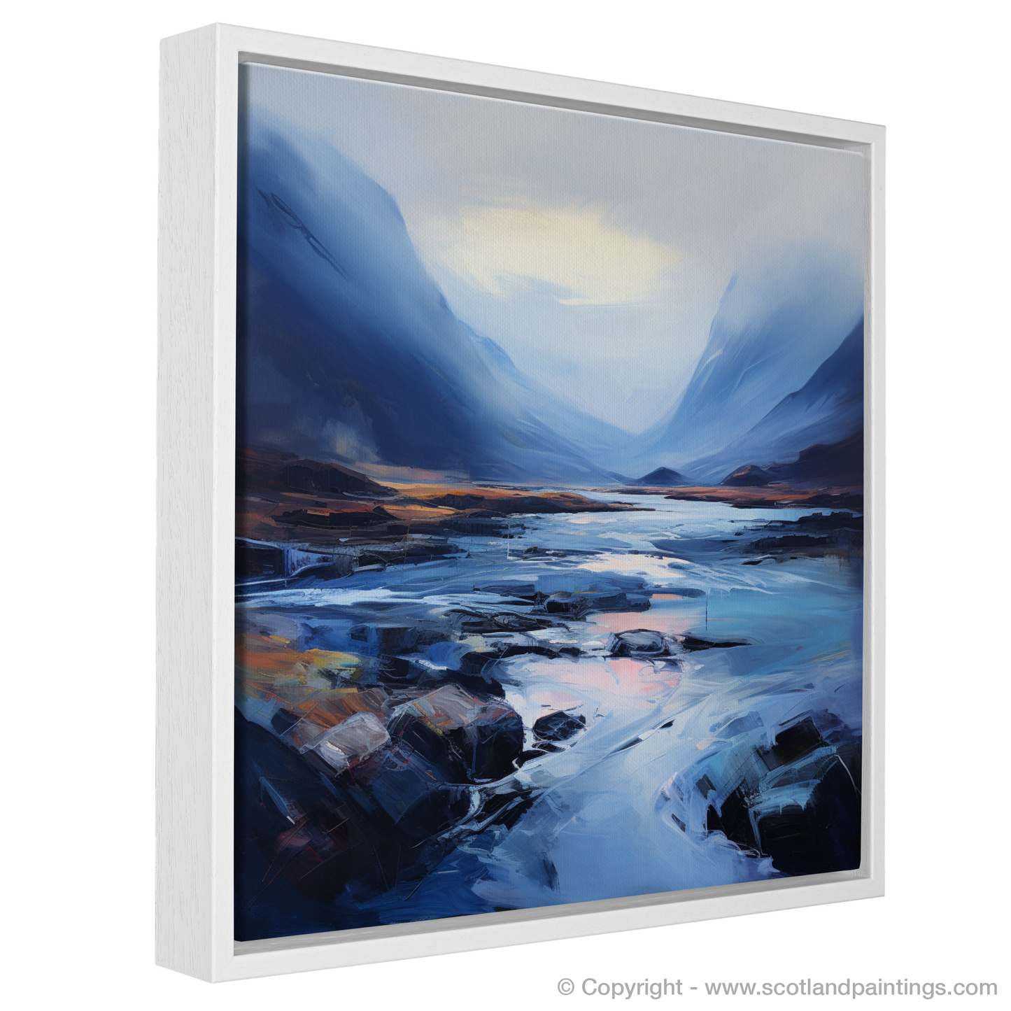 Painting and Art Print of Mist over river at dawn in Glencoe entitled "Dawn's Embrace over Glencoe River".