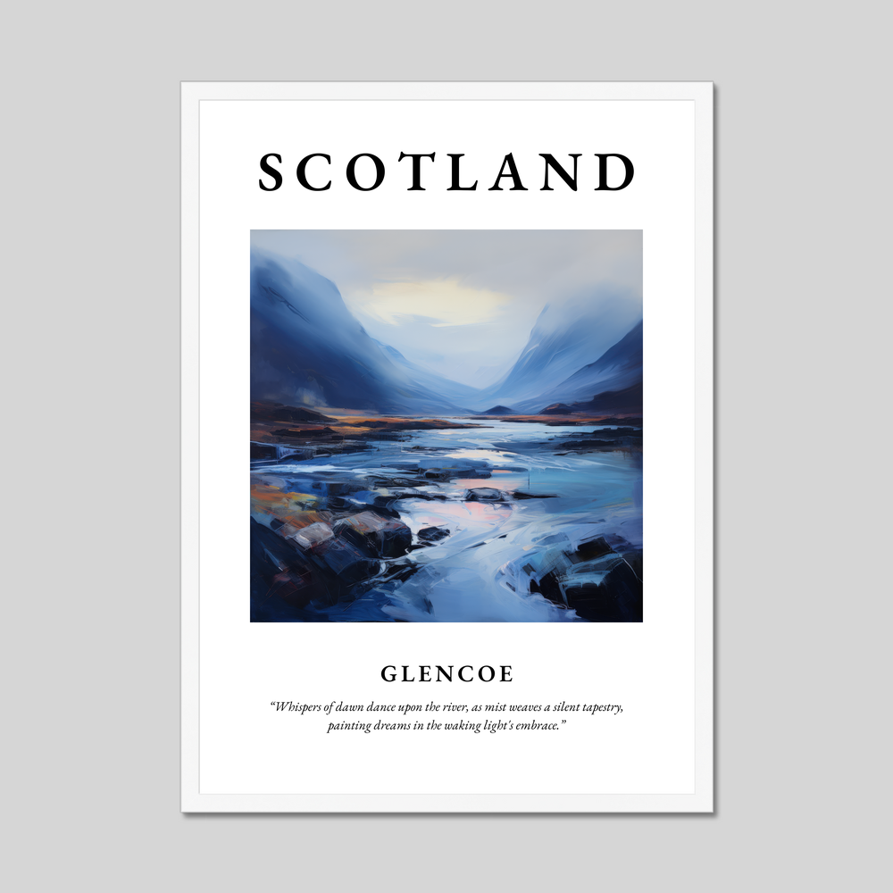 Poster in a white frame with the word Scotland