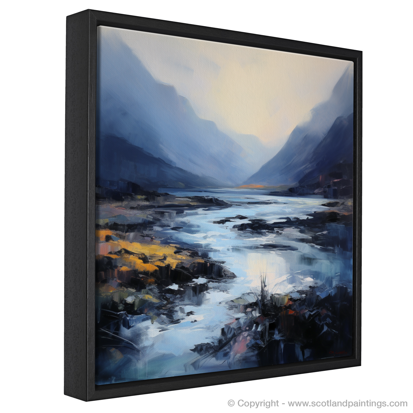 Painting and Art Print of Mist over river at dawn in Glencoe entitled "Mist Over River at Dawn: An Expressionist Tribute to Glencoe's Ethereal Beauty".